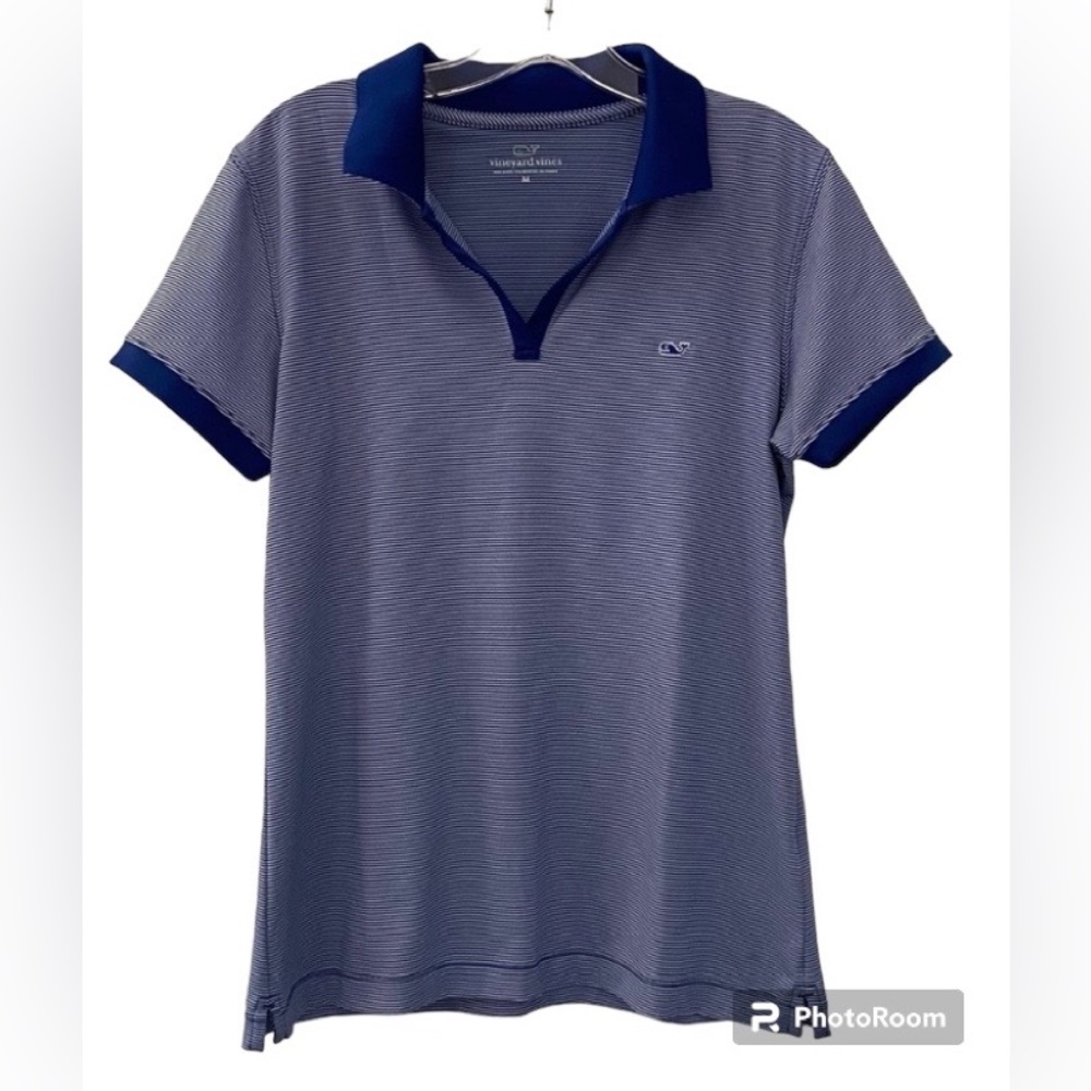 Vineyard Vines Blue & White Stripes Short Sleeve V-Neck With Collar Top …